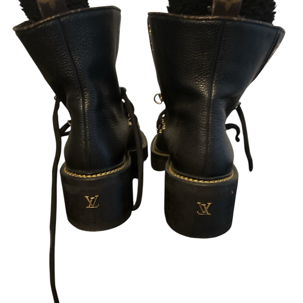 Louis Vuitton Black and Gold Lace Up Boots with Iconic Design - Picture 2 of 3